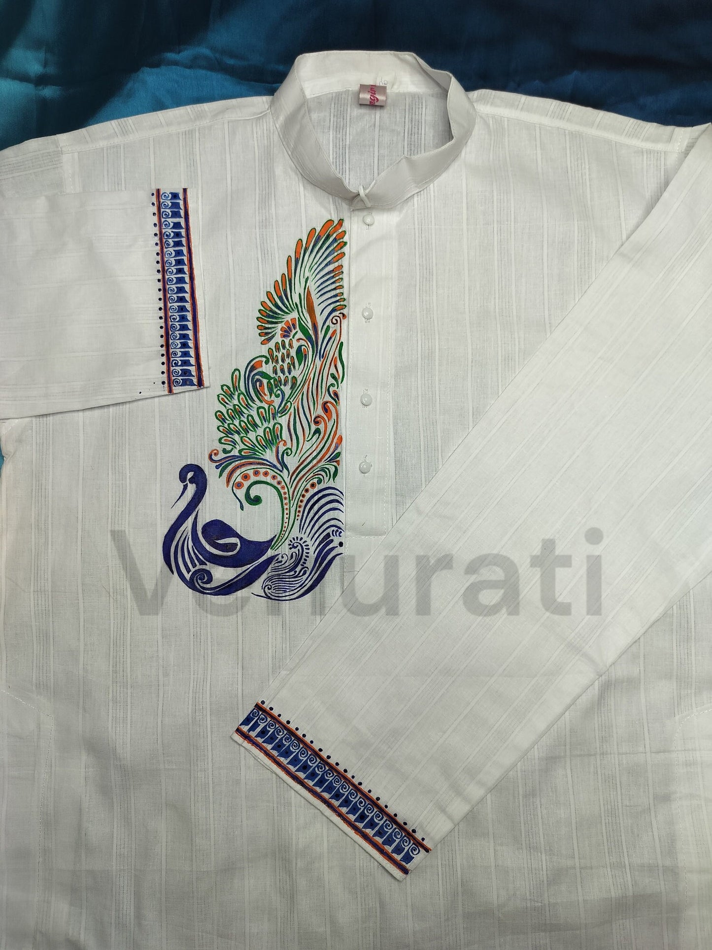 Hand painted Pure Cotton Kurta for Men's, Indian Style Men's Kurta, Handpaint Punjabi for Mens, Anniversary Gift