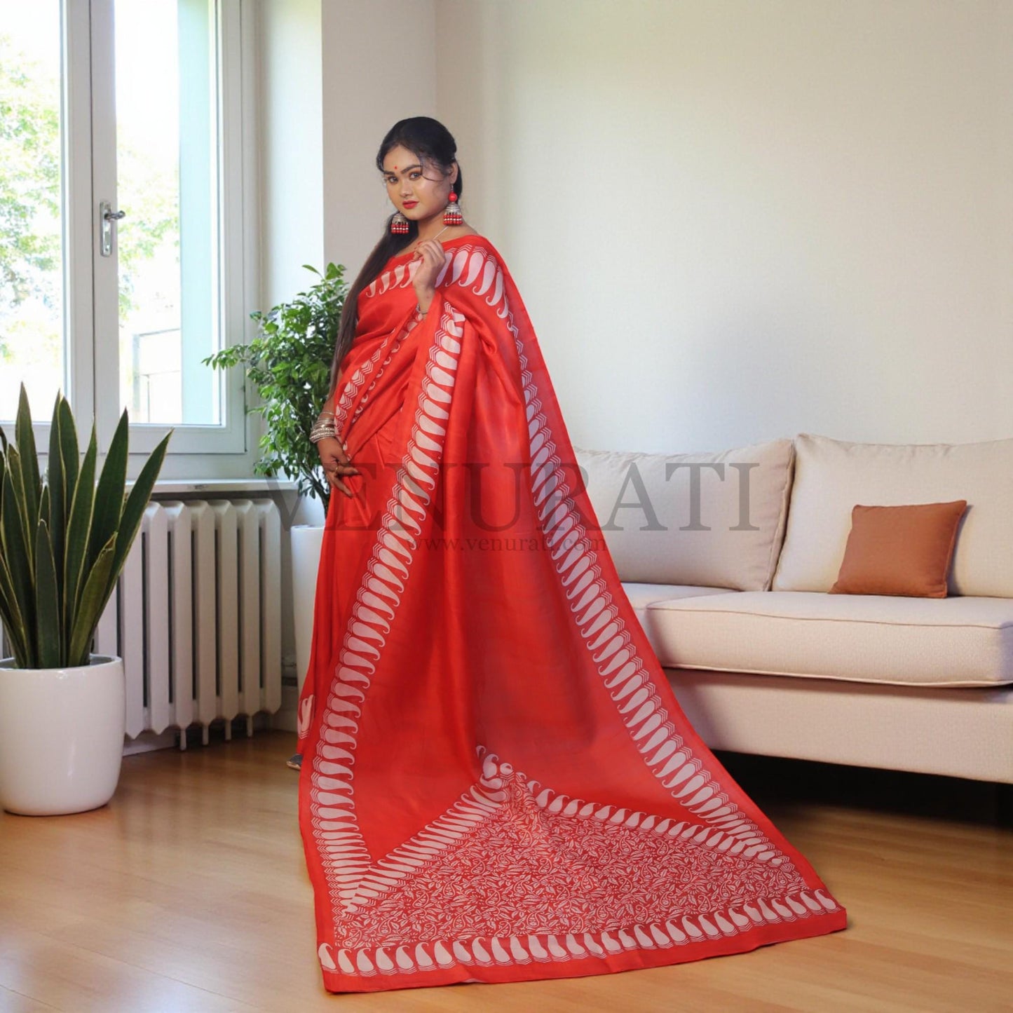 Pure Silk Saree With Blouse Piece, Authentic Murshidabad Silk Saree with Silk mark Tag, Batik Paint Silk Saree, Handmade Silk Sari for Women