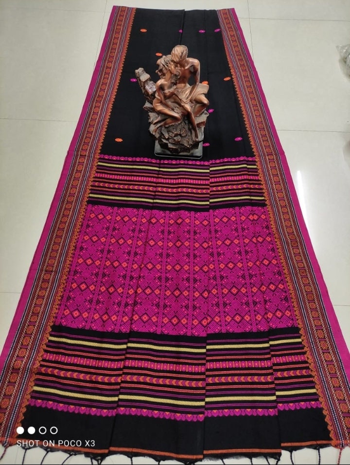 Authentic Assam Handwoven Khadi Cotton Saree Pure Mercerized Cotton Saree With Blouse Piece Dongria khadi Sari Begumpuri Jamdani Saree