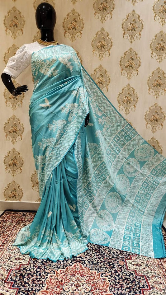 Authentic Bishnupuri Silk Saree Block Print Dual Tone Katan Silk Saree With Silk Mark Silk Saree With Blouse Piece