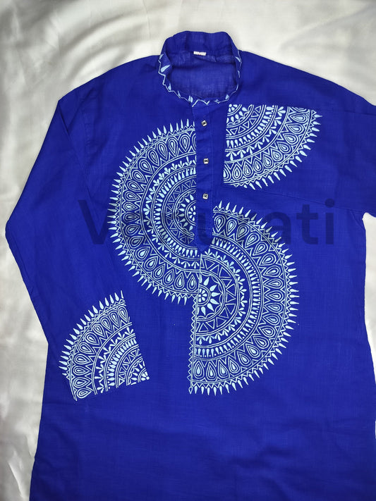 Hand painted Pure Cotton Kurta for Men's, Indian Style Men's Kurta, Handpaint Punjabi for Men's, Gift for Husband