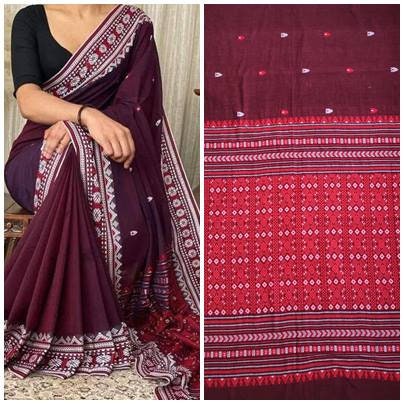 Authentic Assam Handwoven Khadi Cotton Saree Pure Mercerized Cotton Saree With Blouse Piece Dongria Khadi Sari Begumpuri Saree