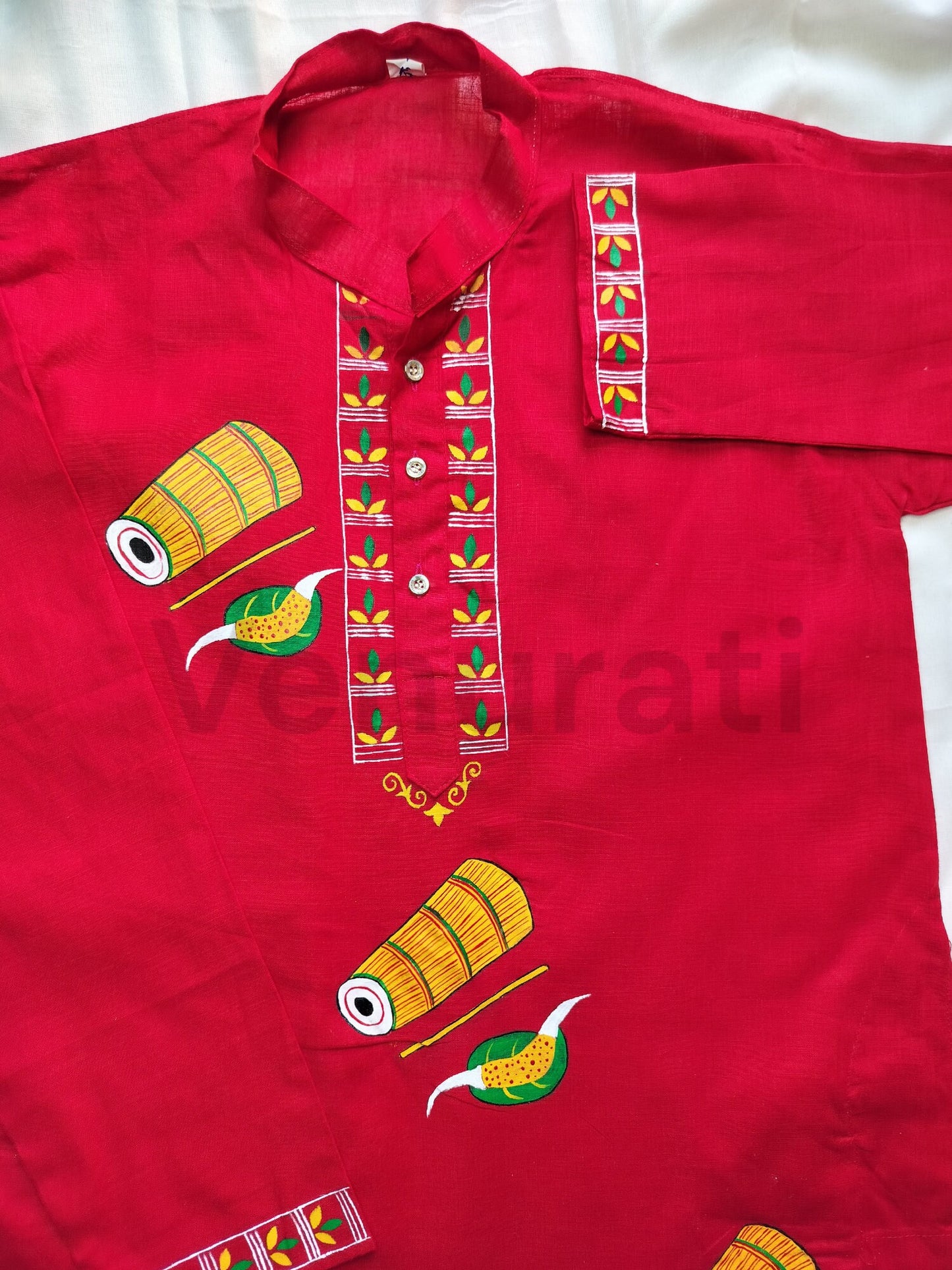 Hand painted Pure Cotton Kurta for Men's, Indian Style Men's Kurta, Handpaint Punjabi for Men's, Gift for Him