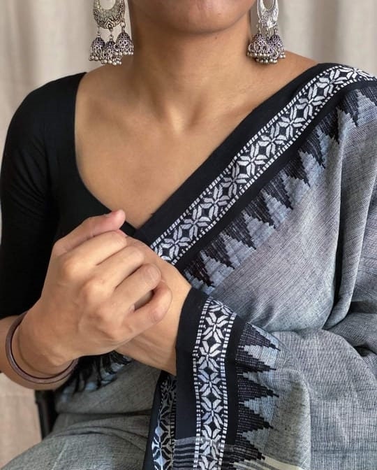 Pure Mercerized Cotton Begumpuri Saree With Blouse Piece Handwoven Soft Dhonekhali Cotton Sarees With Temple Border Durga Puja Gift