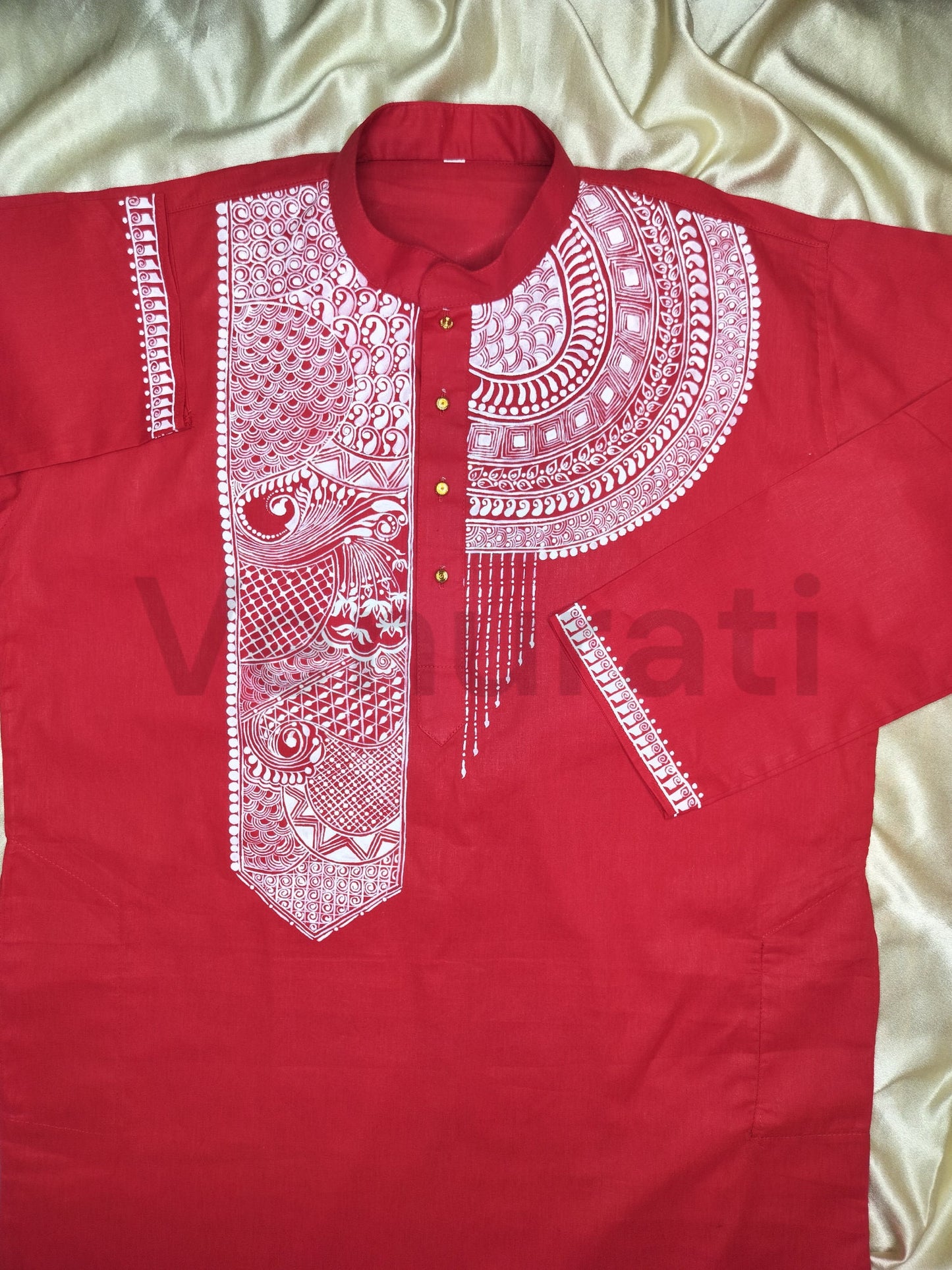 Hand painted Pure Cotton Kurta for Men's, Indian Style Men's Kurta, Handpaint Punjabi for Men's, Gift for Boyfriend