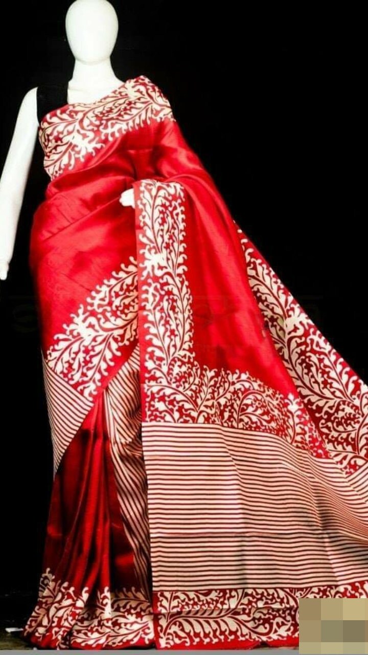 Authentic Murshidabad Silk Saree Designer Block Print Pure Handloom Soft Murshidabadi Silk Sari With Blouse Piece | Gift For Durga Puja