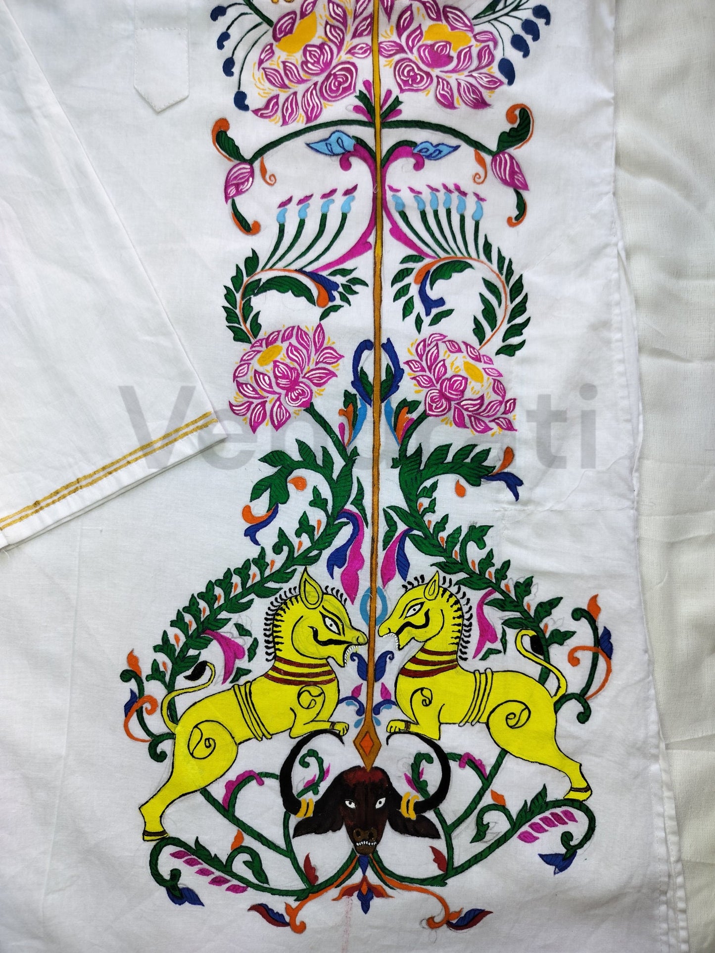 Hand painted Pure Cotton Kurta for Men's, Indian Style Men's Kurta, Handpaint Punjabi for Men's,Anniversary Gift