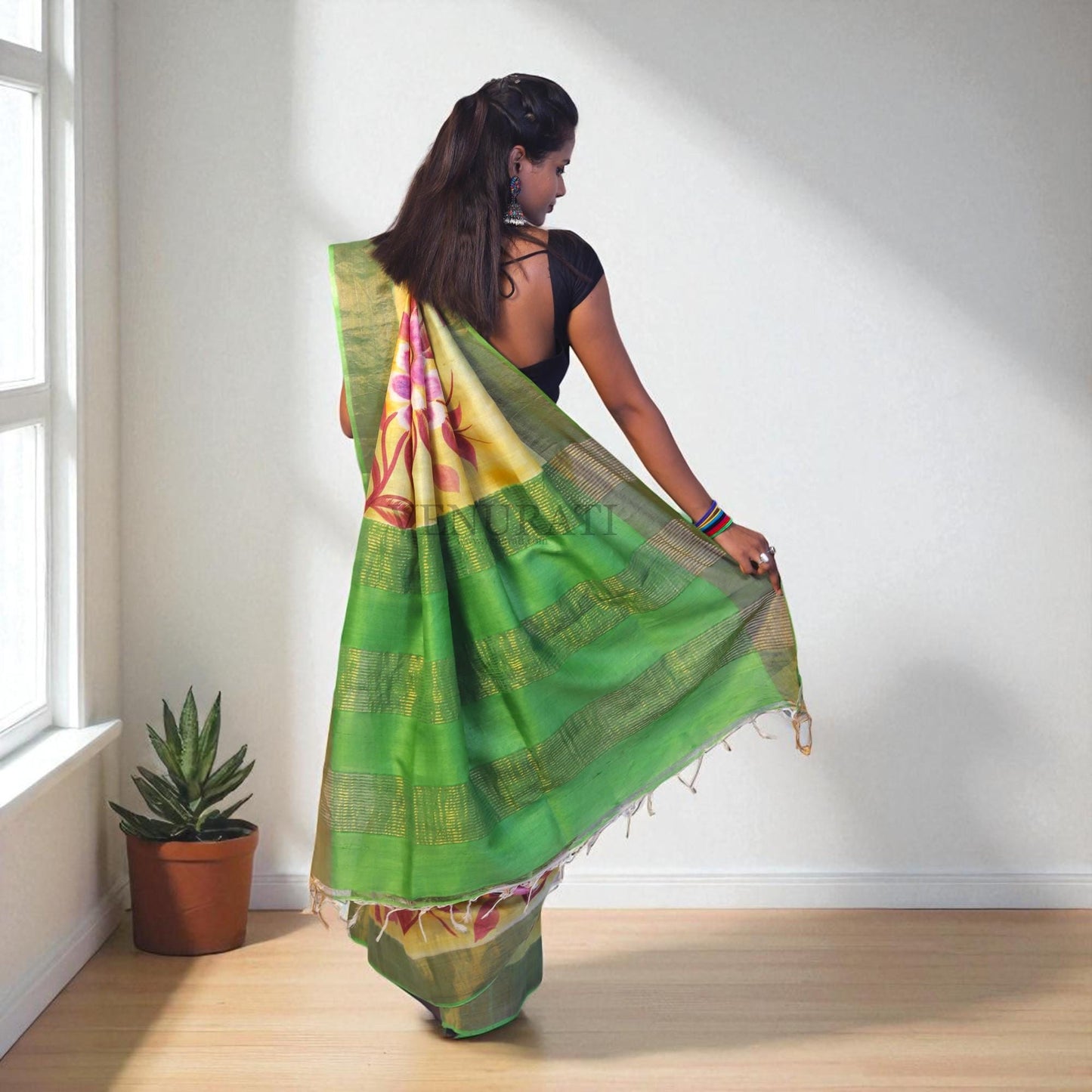 Silk Saree With Blouse Piece, Authentic Zari Tussar Silk Saree with Silk mark Certificate, Hand Paint Silk Saree, Tassar Silk Sari for Women
