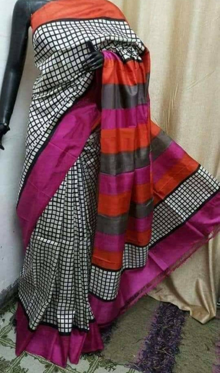 Authentic Murshidabad Silk Saree Designer Block Print Pure Handloom Soft Murshidabadi Silk Sari With Blouse Piece | Lal Par Sada Saree