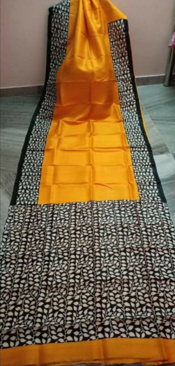 Authentic Murshidabad Silk Saree Designer Block Print Pure Handloom Soft Murshidabadi Silk Sari With Blouse Piece | Gift For Anniversary