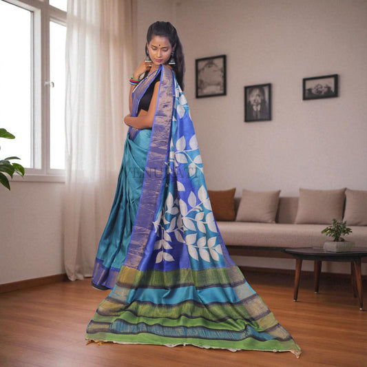 Silk Saree With Blouse Piece, Authentic Zari Tussar Silk Saree with Silk mark Certificate, Hand Paint Silk Saree, Tassar Silk Sari for Women