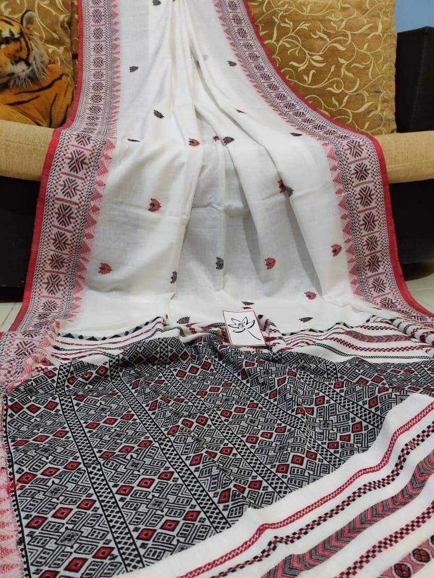 Authentic Assam Handwoven Khadi Cotton Saree Pure Mercerized Cotton Saree With Blouse Piece Dongria khadi Sari Begumpuri Jamdani Saree
