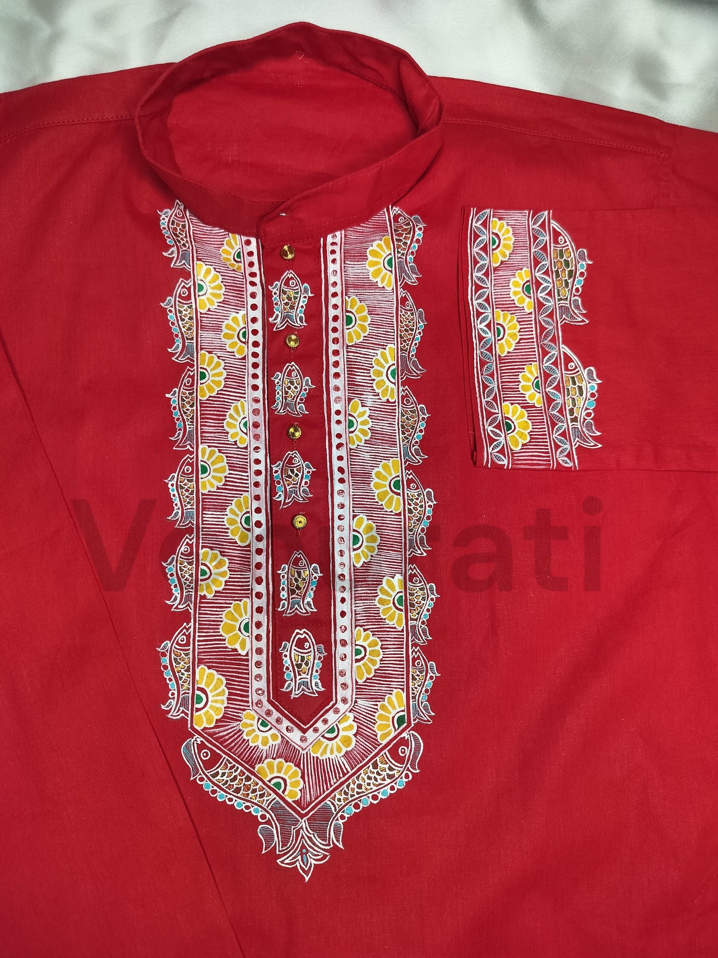 Hand painted Pure Cotton Kurta for Men's, Indian Style Men's Kurta, Handpaint Punjabi for Men's, Gift For Boyfriend
