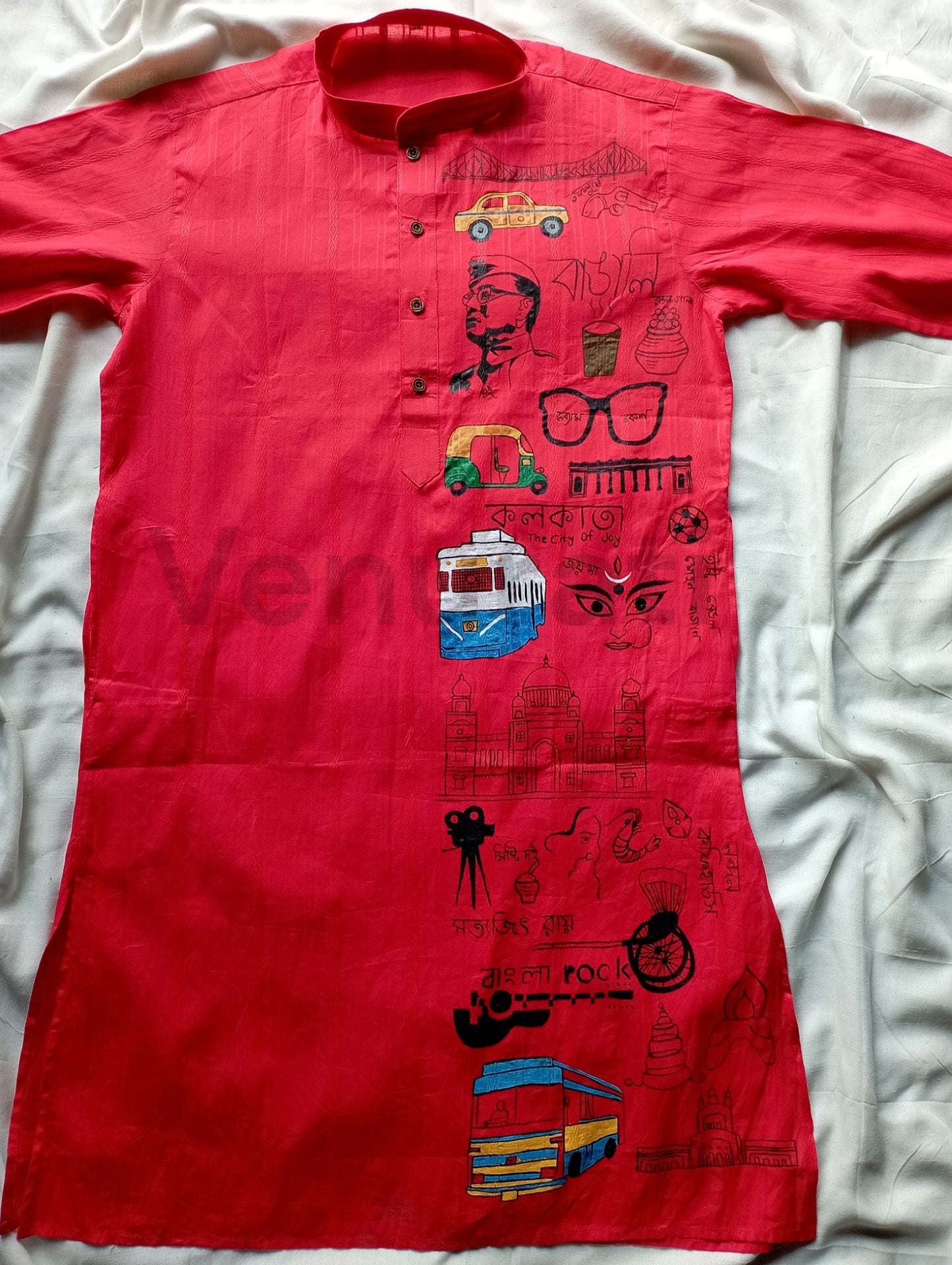 Hand painted Pure Cotton Kurta for Men's, Indian Style Men's Kurta, Handpaint Punjabi for Men's, Gift for Boyfriend