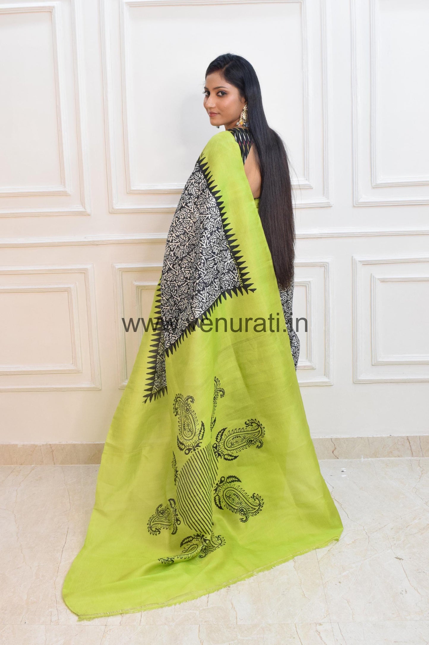 Authentic Murshidabad Silk Saree Designer Block Print Pure Soft Silk Sari With Blouse Piece, Green Silk Saree with Silkmark, Gift for Mother