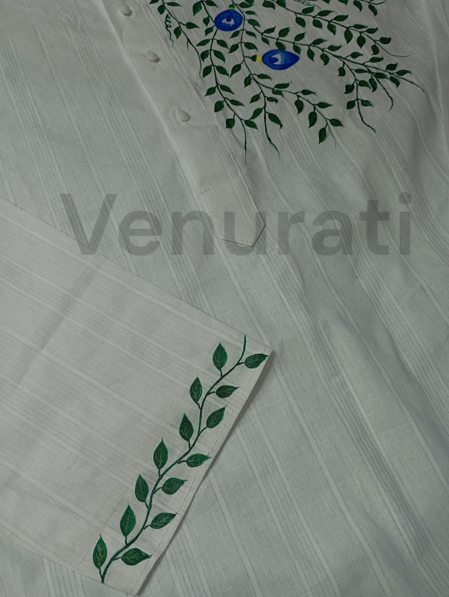 Hand painted Pure Cotton Kurta for Men's, Indian Style Men's Kurta, Handpaint Punjabi for Mens, Gift for Boyfriend