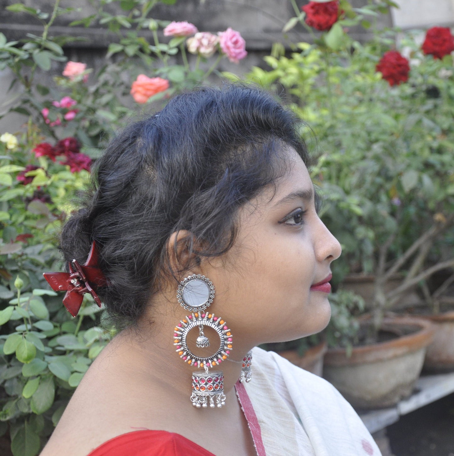 Ethnic Mirror Stud Jhumka Earrings Pink Layer Jhumka for Women's | Gift for Women | Drop and Dangle Earring for Women | Bohemia Jewelry