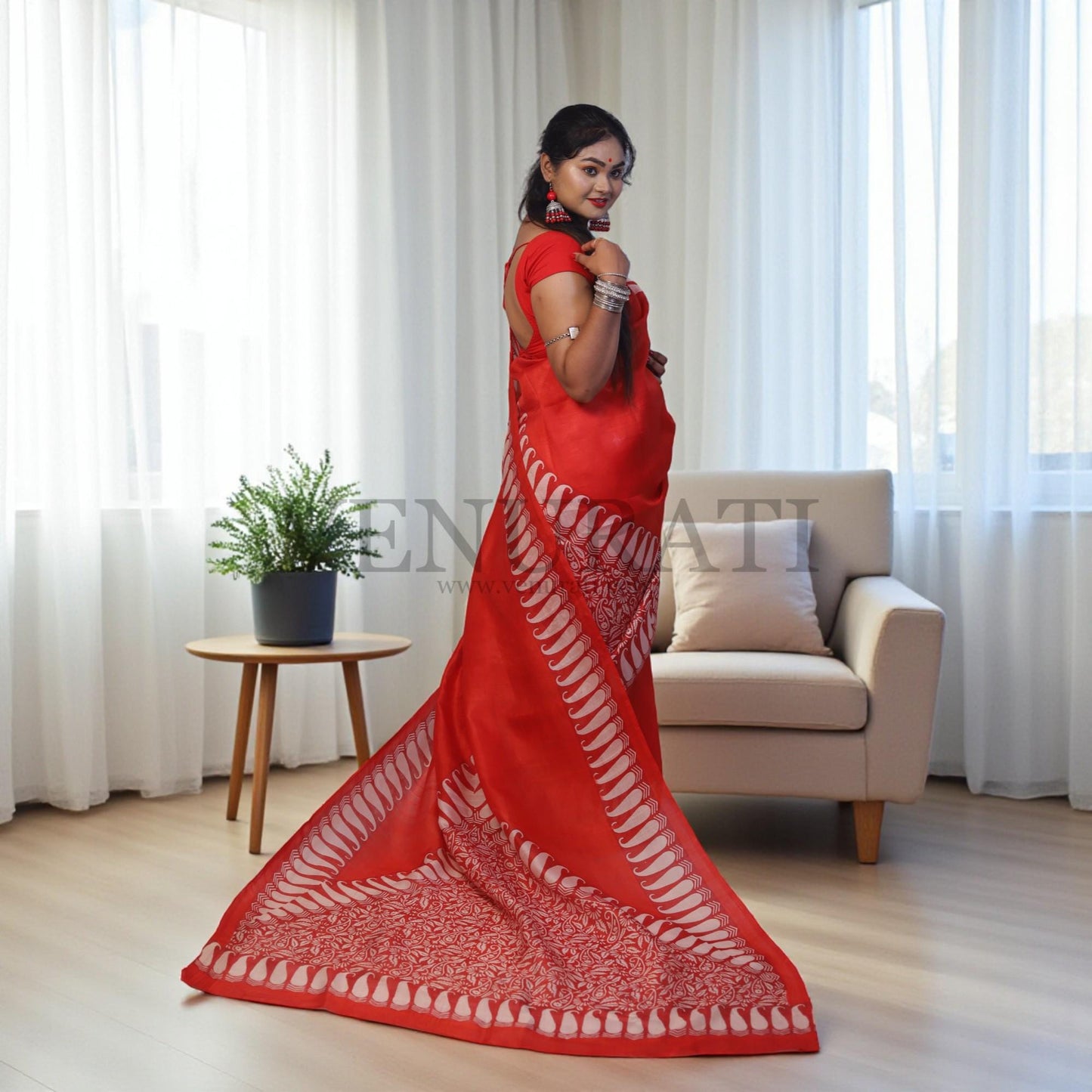 Pure Silk Saree With Blouse Piece, Authentic Murshidabad Silk Saree with Silk mark Tag, Batik Paint Silk Saree, Handmade Silk Sari for Women