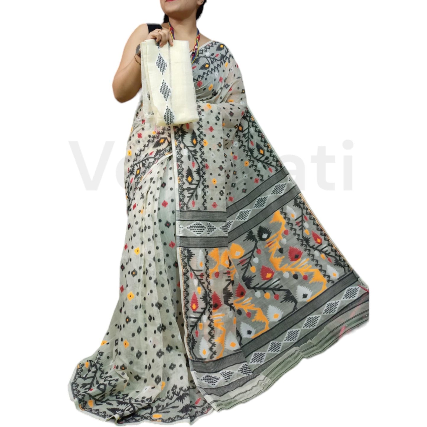 Cotton Soft Jamdani Saree Rich Texture And Work All Over Jamdani Work , Soft Dhakai Jamdani Saree Authentic Soft Jamdani Sari With B.P