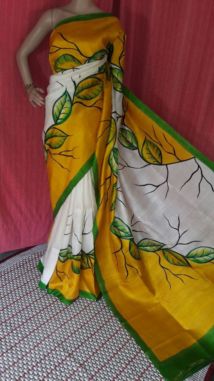 Authentic Murshidabad Silk Saree All Over Hand Paint Work Pure Handloom Soft Murshidabadi Silk Sari With Blouse Piece | Gift For Anniversary