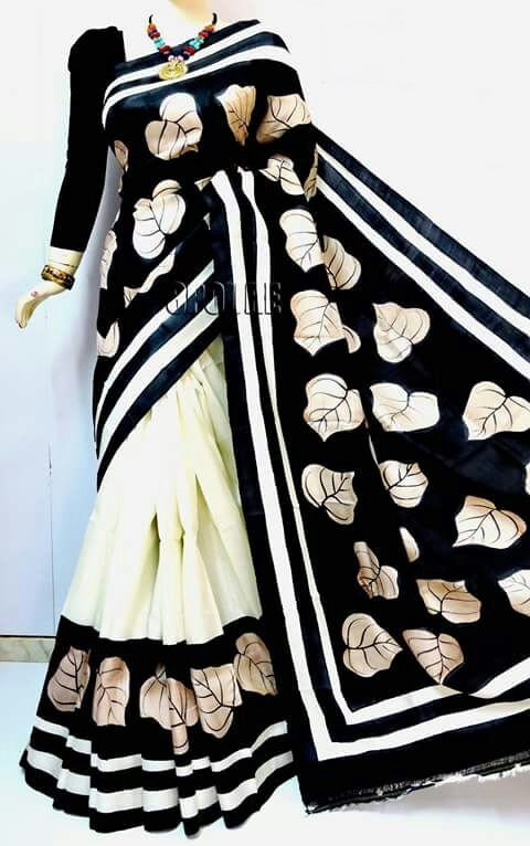 Authentic Murshidabad Silk Saree All Over Hand Paint Work Pure Handloom Soft Murshidabadi Silk Sari With Blouse Piece | Gift For Anniversary