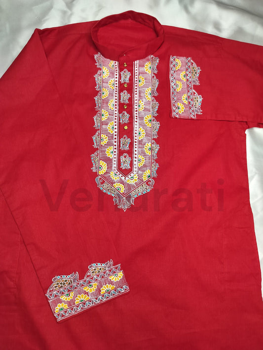 Hand painted Pure Cotton Kurta for Men's, Indian Style Men's Kurta, Handpaint Punjabi for Men's, Gift For Boyfriend