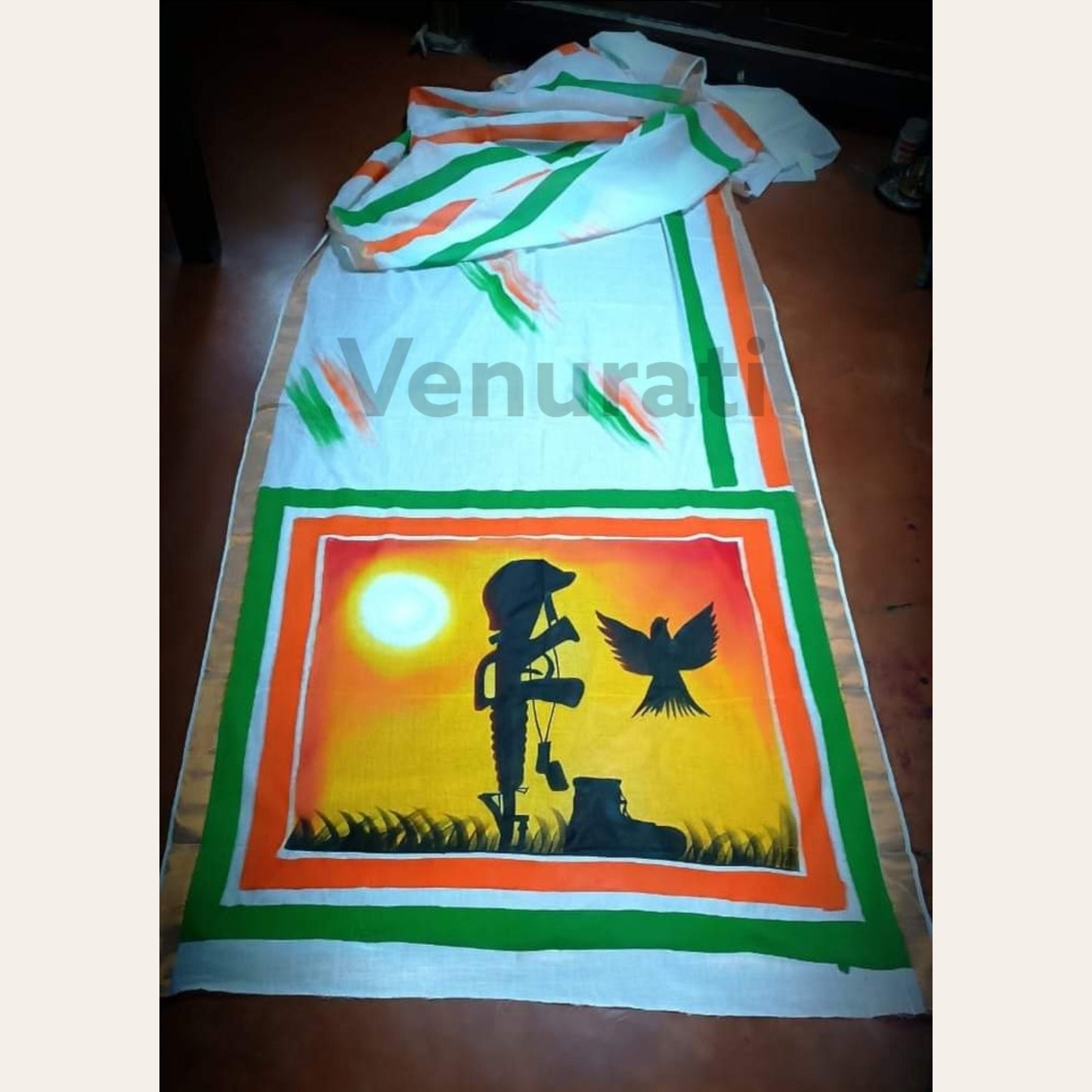 Tri Color Kerala Cotton Saree for Indian Independence Day, Tiranga Saree for 15th August, Soft Cotton Saree, Hand Painted Cotton Saree