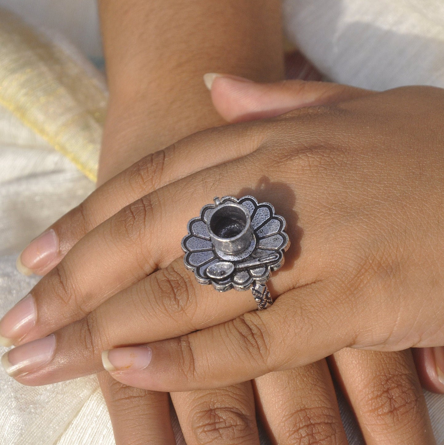 Ethnic Oxidized Tea Cup Plate Finger Ring for Women's , Mothers Day Gift