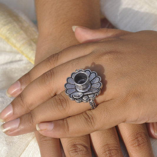 Ethnic Oxidized Tea Cup Plate Finger Ring for Women's , Mothers Day Gift