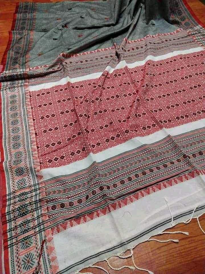Authentic Assam Handwoven Khadi Cotton Saree Pure Mercerized Cotton Saree With Blouse Piece Dongria khadi Sari Begumpuri Jamdani Saree