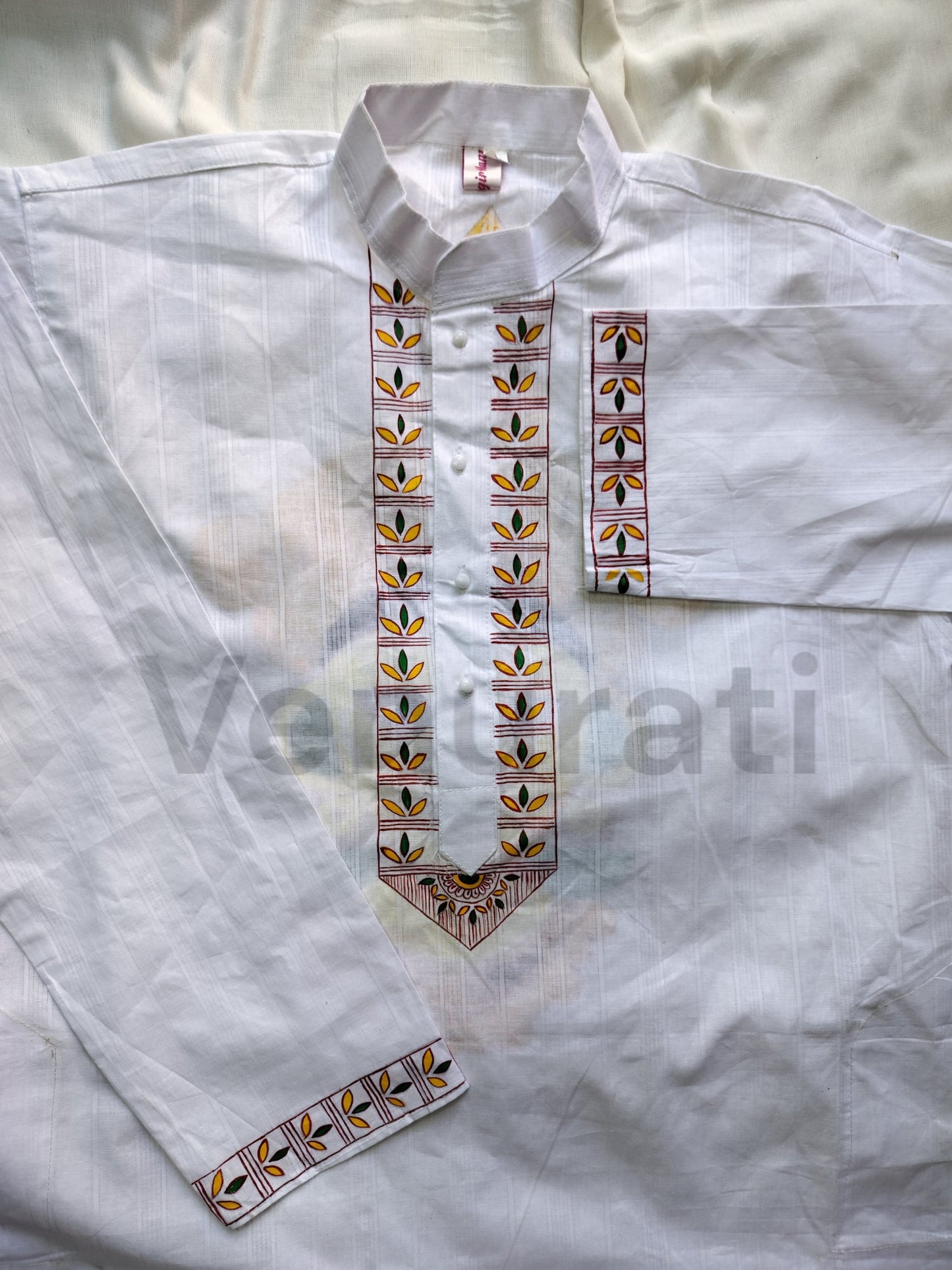Hand painted Pure Cotton Kurta for Men's, Indian Style Men's Kurta, Handpaint Punjabi for Men's, Gift for Boyfriend