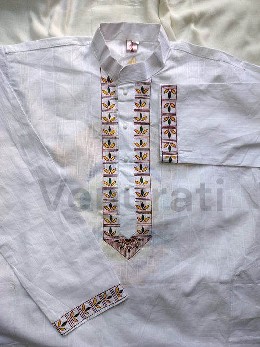 Hand painted Pure Cotton Kurta for Men's, Indian Style Men's Kurta, Handpaint Punjabi for Men's, Gift for Boyfriend